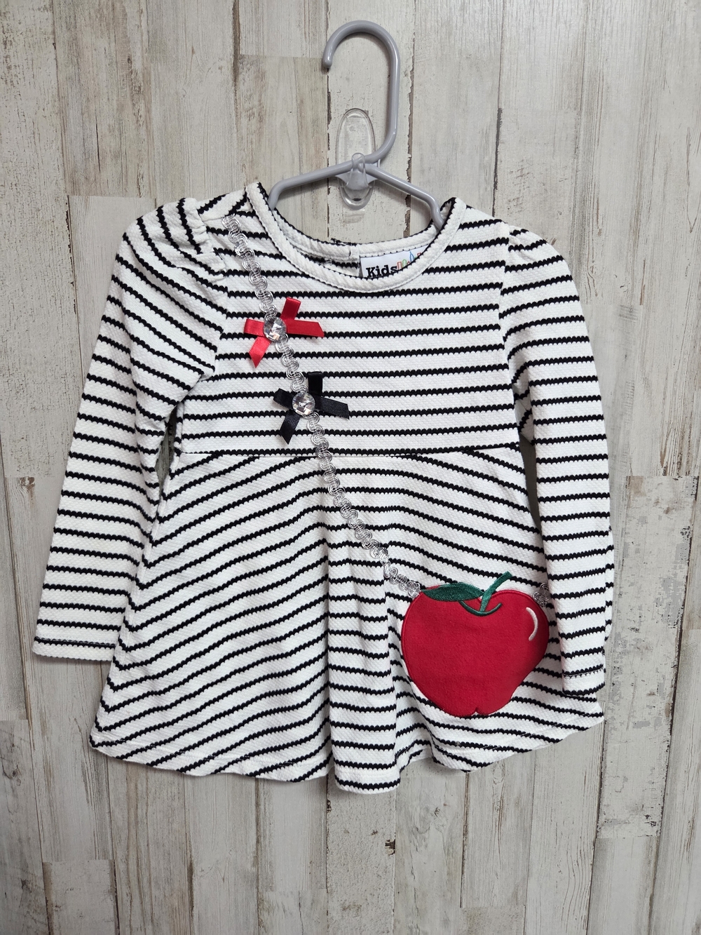 💝 Striped Long Sleeve Tunic with Red Apple Applique